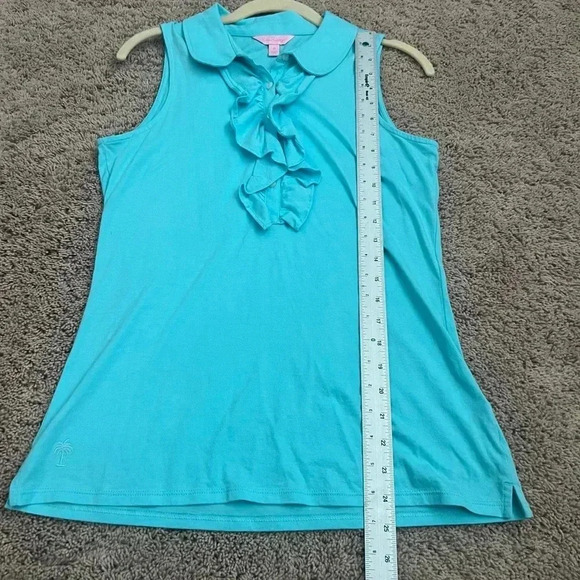 Lilly Pulitzer sleeveless drew collar ruffle top shorley blue medium tank - Picture 10 of 11